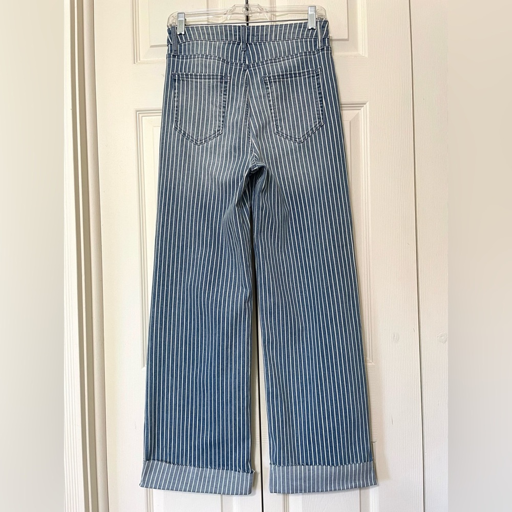 AQUA Striped High Rise Wide Leg Jeans Sailor Medium Wash Raw Hem Coastal Size 27 - Picture 5 of 14